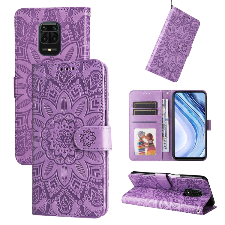 

For Xiaomi Redmi Note 9S Embossed Sunflower Leather Phone Case(Purple)