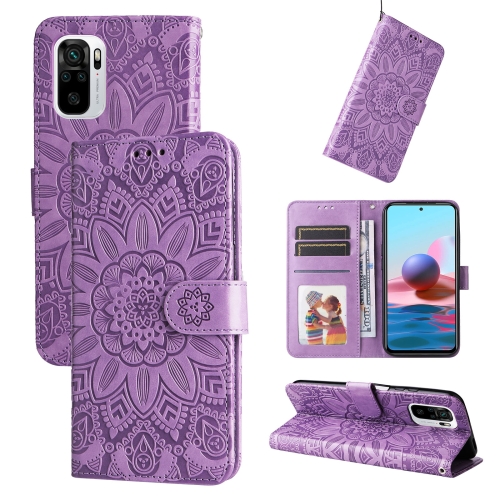 

For Xiaomi Redmi Note 10 4G / Note 10S 4G Embossed Sunflower Leather Phone Case(Purple)