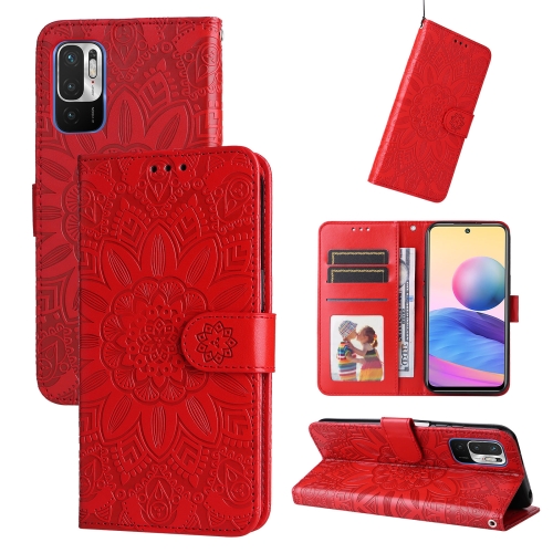 

For Xiaomi Redmi Note 10 5G Embossed Sunflower Leather Phone Case(Red)