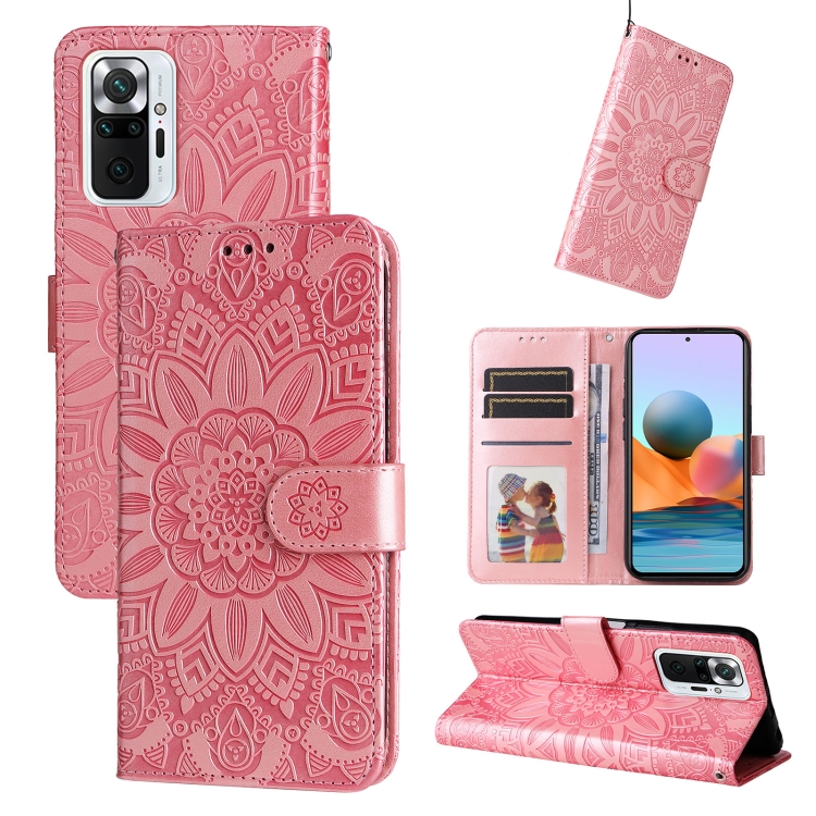

For Xiaomi Redmi Note 10 Pro / Note 10 Pro Max Embossed Sunflower Leather Phone Case(Pink)