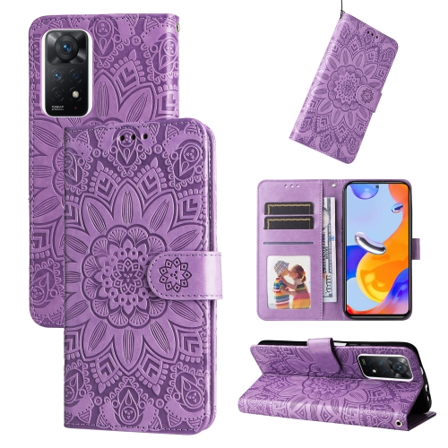 

For Xiaomi Redmi Note 11 Pro 5G Embossed Sunflower Leather Phone Case(Purple)