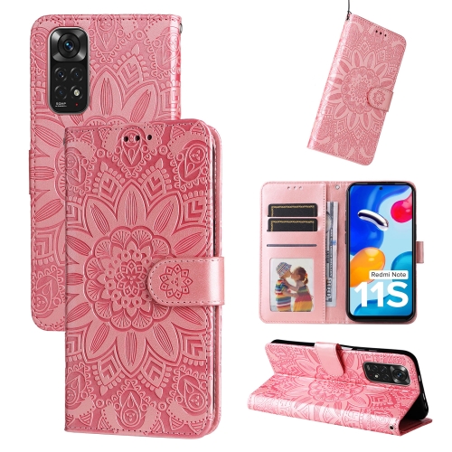 

For Xiaomi Redmi Note 11S / Note 11 4G Foreign Version Embossed Sunflower Leather Phone Case(Pink)