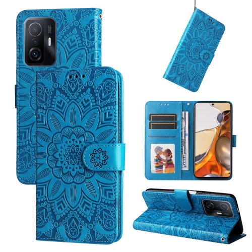 

For Xiaomi 11T / 11T Pro Embossed Sunflower Leather Phone Case(Blue)