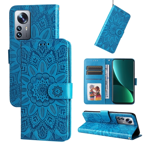 

For Xiaomi 12 Pro Embossed Sunflower Leather Phone Case(Blue)