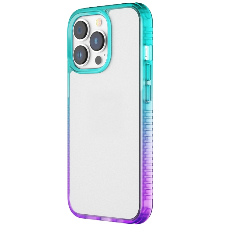 

Colorful Gradient TPU + PC Phone Case For iPhone 14 Pro(Green Purple)