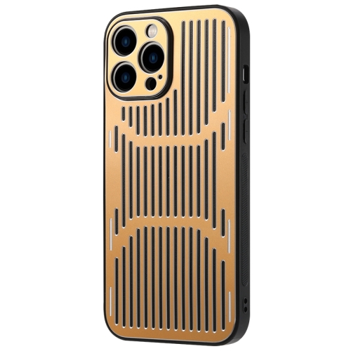 

For iPhone 14 Pro Max Hollow Heat Dissipation Metal Phone Case (Gold)