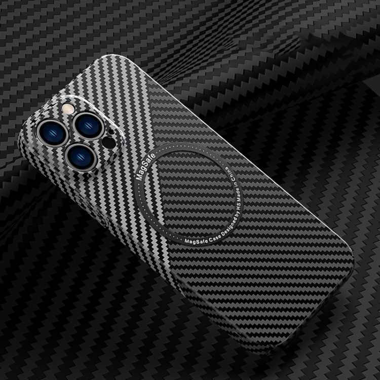 

For iPhone 14 Pro Max Carbon Fiber Texture MagSafe Magnetic Phone Case (Black Silver)