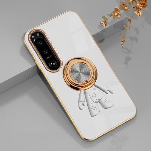 

For Sony Xperia 1 IV 6D Plating Astronaut Ring Kickstand Phone Case(White)