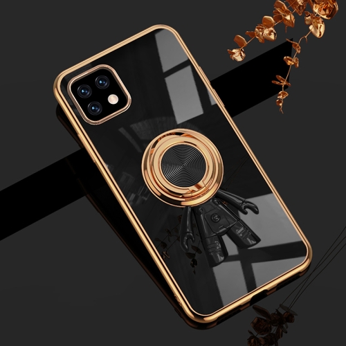 

For Sharp Aquos Sense 6 6D Plating Astronaut Ring Kickstand Phone Case(Black)