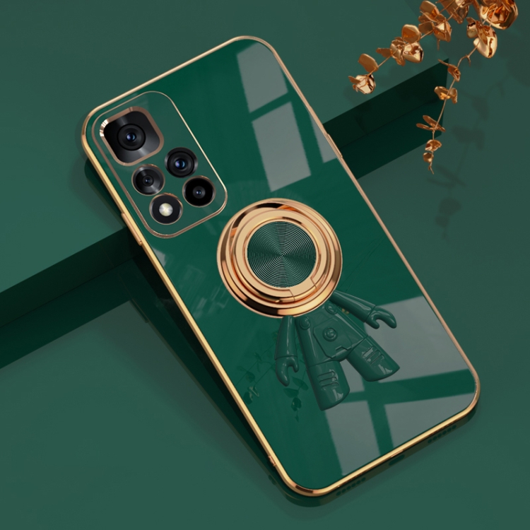 

For Xiaomi Redmi Note 11 Pro 5G 6D Plating Astronaut Ring Kickstand Phone Case(Night Green)