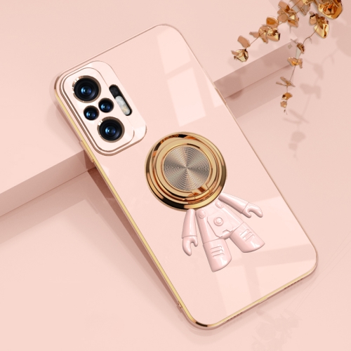 

For Xiaomi Redmi Note 10 Pro 4G 6D Plating Astronaut Ring Kickstand Phone Case(Light Pink)