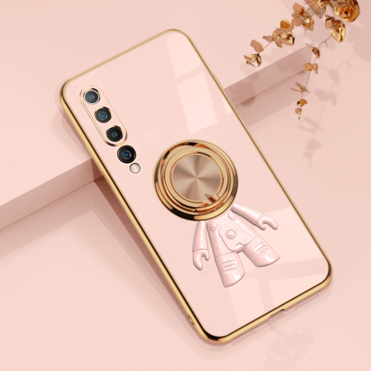 

For Xiaomi Mi 10 5G 6D Plating Astronaut Ring Kickstand Phone Case(Light Pink)