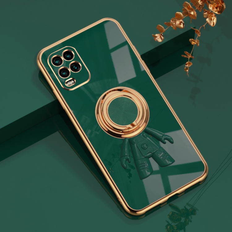 

For Xiaomi Mi 10 Lite 5G 6D Plating Astronaut Ring Kickstand Phone Case(Night Green)