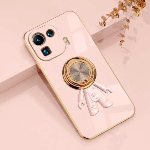 

For Xiaomi Mi 11 Pro 6D Plating Astronaut Ring Kickstand Phone Case(Light Pink)