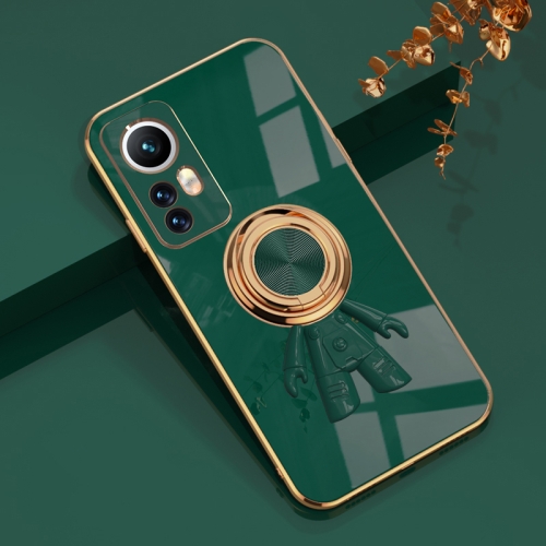 

For Xiaomi 12 Pro 6D Plating Astronaut Ring Kickstand Phone Case(Night Green)