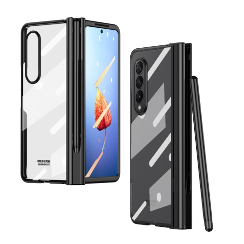 

For Samsung Galaxy Z Fold4 Full Body Electroplating Hinge Phone Case with Pen Slot(Black)