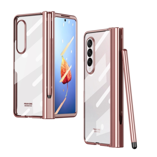 

For Samsung Galaxy Z Fold4 Full Body Integrated Electroplating Hinge Phone Case with Pen Slot(Rose Gold)