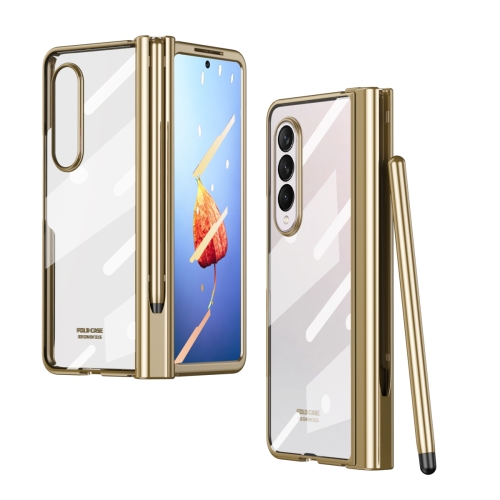 

For Samsung Galaxy Z Fold4 Full Body Integrated Electroplating Hinge Phone Case with Pen Slot(Gold)