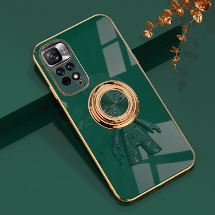 

For Xiaomi Redmi Note 11 Pro 4G 6D Plating Astronaut Ring Kickstand Phone Case(Night Green)