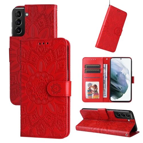 

For Samsang Galaxy S21+ 5G Embossed Sunflower Leather Phone Case(Red)