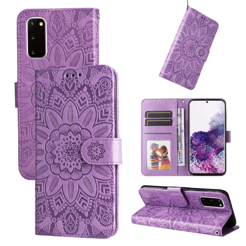 

For Samsang Galaxy S20 Embossed Sunflower Leather Phone Case(Purple)
