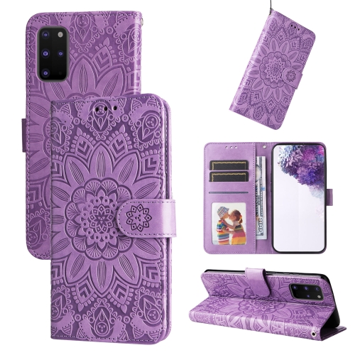 

For Samsang Galaxy S20+ Embossed Sunflower Leather Phone Case(Purple)