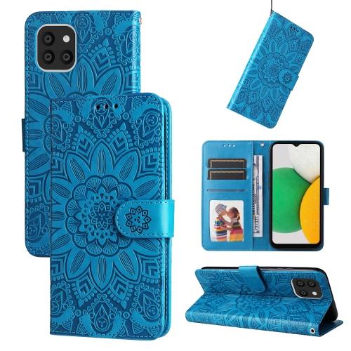 

For Samsang Galaxy A03 Global 164mm Embossed Sunflower Leather Phone Case(Blue)