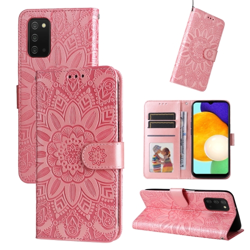 

For Samsung Galaxy A03s EU 166mm/ A02s US 166mm Embossed Sunflower Leather Phone Case(Pink)