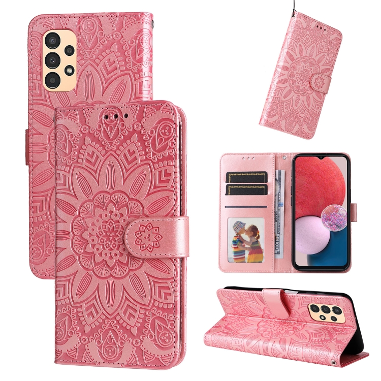 

For Samsung Galaxy A13 4G Embossed Sunflower Leather Phone Case(Pink)