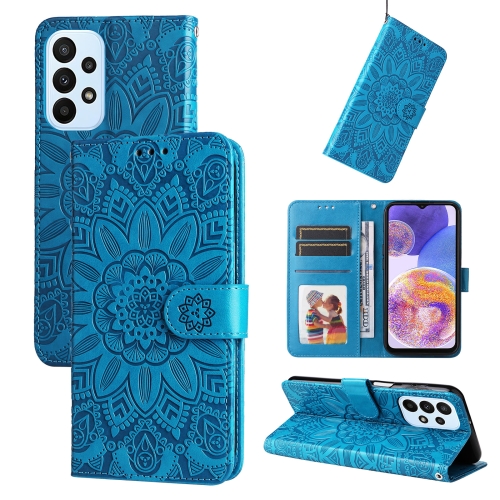 

For Samsung Galaxy A23 4G/5G / M23 5G / F23 5G Embossed Sunflower Leather Phone Case(Blue)