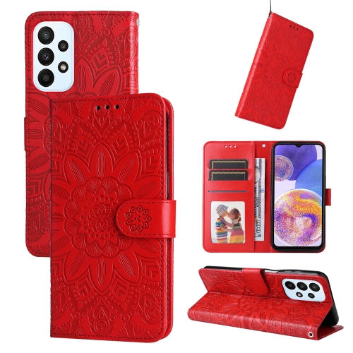 

For Samsung Galaxy A23 4G/5G / M23 5G / F23 5G Embossed Sunflower Leather Phone Case(Red)