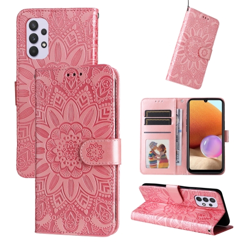 

For Samsung Galaxy A32 4G Embossed Sunflower Leather Phone Case(Pink)