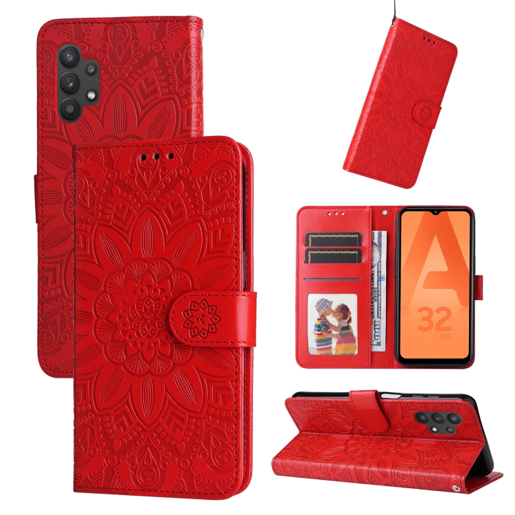 

For Samsung Galaxy A32 5G Embossed Sunflower Leather Phone Case(Red)