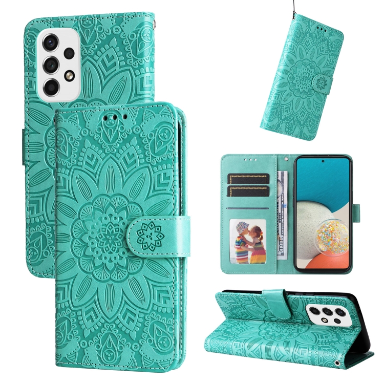 

For Samsung Galaxy A53 5G Embossed Sunflower Leather Phone Case(Green)