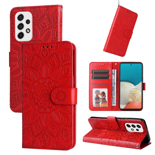 

For Samsung Galaxy A53 5G Embossed Sunflower Leather Phone Case(Red)