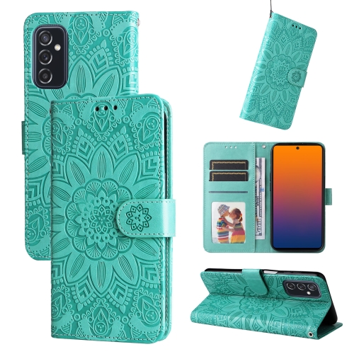 

For Samsung Galaxy M52 5G Embossed Sunflower Leather Phone Case(Green)