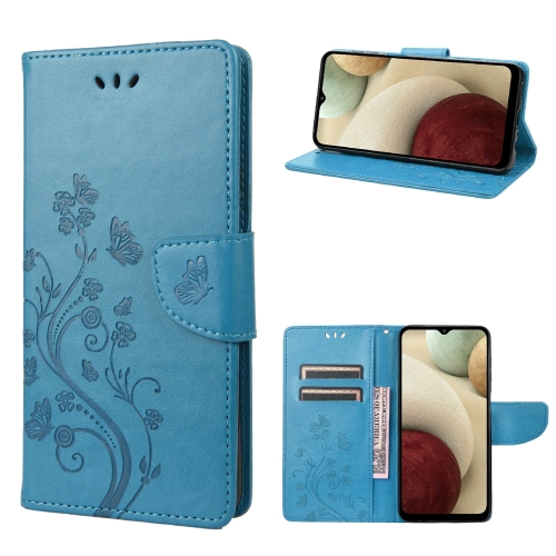 

For Samsung Galaxy A03 Butterfly Flower Pattern Horizontal Flip Leather Phone Case with Card Slot & Holder(Blue)