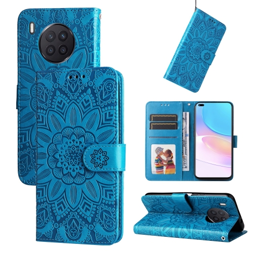 

For Honor 50 Lite / Honor X20 Embossed Sunflower Leather Phone Case(Blue)
