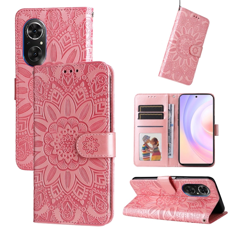 

For Honor 50 SE / Huawei nova 9 SE Embossed Sunflower Leather Phone Case(Rose Gold)