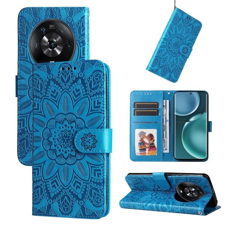 

For Honor Magic4 / Magic4 Pro Embossed Sunflower Leather Phone Case(Blue)