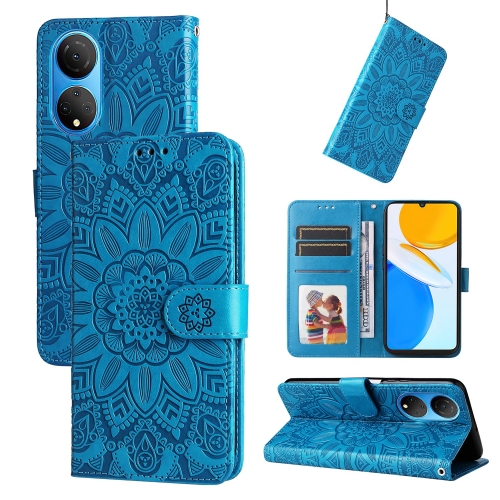 

For Honor X7 / Honor Play 30 Embossed Sunflower Leather Phone Case(Blue)