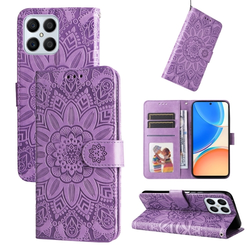 

For Honor X8 / X30i Embossed Sunflower Leather Phone Case(Purple)
