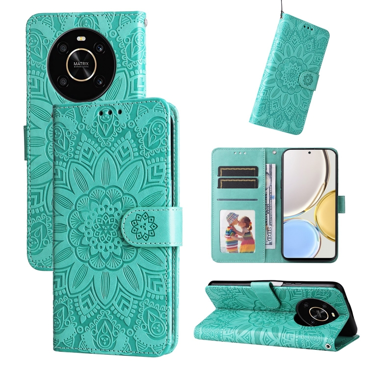 

For Honor X30 / X9 5G / 4G Embossed Sunflower Leather Phone Case(Green)
