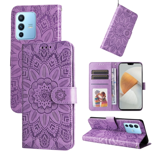 

For vivo S12 Pro / V23 Pro Embossed Sunflower Leather Phone Case(Purple)