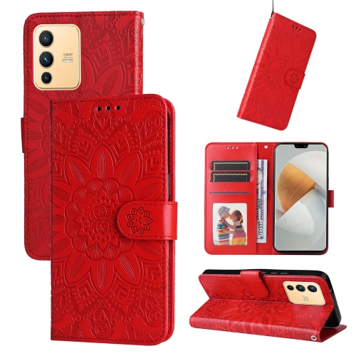 

For vivo S12 / V23 5G Embossed Sunflower Leather Phone Case(Red)