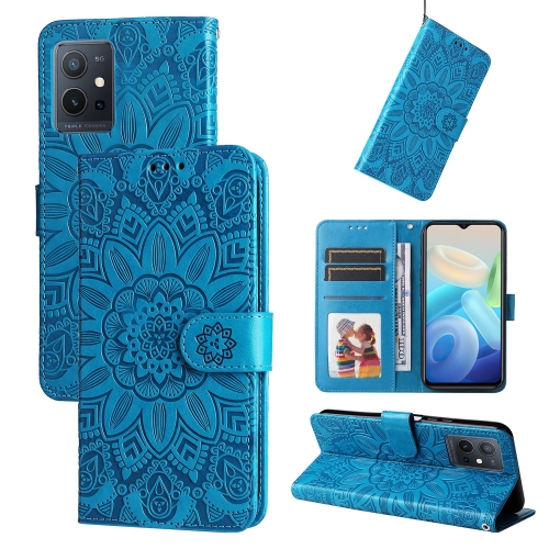 

For vivo Y55 5G / Y75 5G / T1 5G Embossed Sunflower Leather Phone Case(Blue)