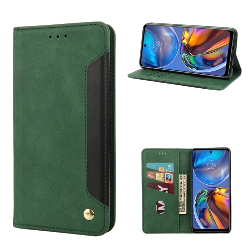 

For Motorola Moto E32 Skin Feel Splicing Leather Phone Case(Green)