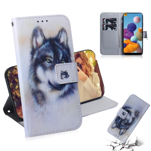 

For Galaxy A21 3D Colored Drawing Horizontal Flip Leather Case with Holder & Card Slot & Wallet(Wolf)