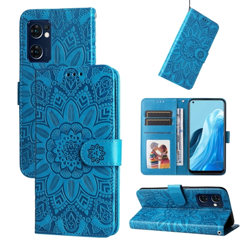 

For OPPO Find X5 Lite / Reno7 5G Global Embossed Sunflower Leather Phone Case(Blue)