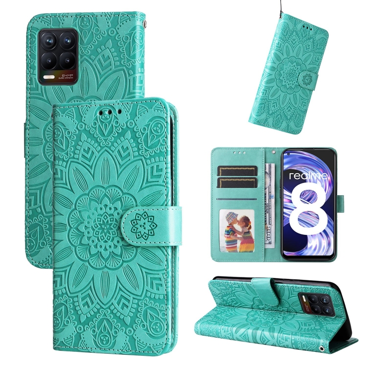 

For OPPO Find X5 Pro Embossed Sunflower Leather Phone Case(Green)